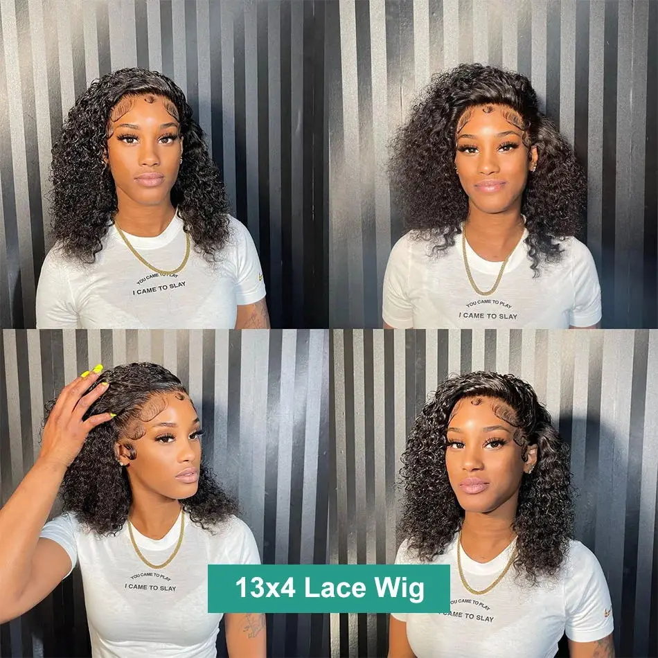 12A Kinky Curly Short Bob Human Hair Wigs 13x4 Lace Frontal Closure Water Wave Wigs Glueless Brazilian Remy Wigs For Women