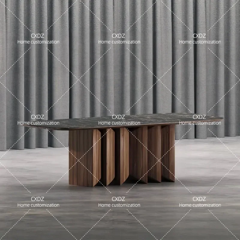 Light Luxury Rectangular Marble Dining Table Modern Simple High End Villa Large Flat Floor Conference Desk