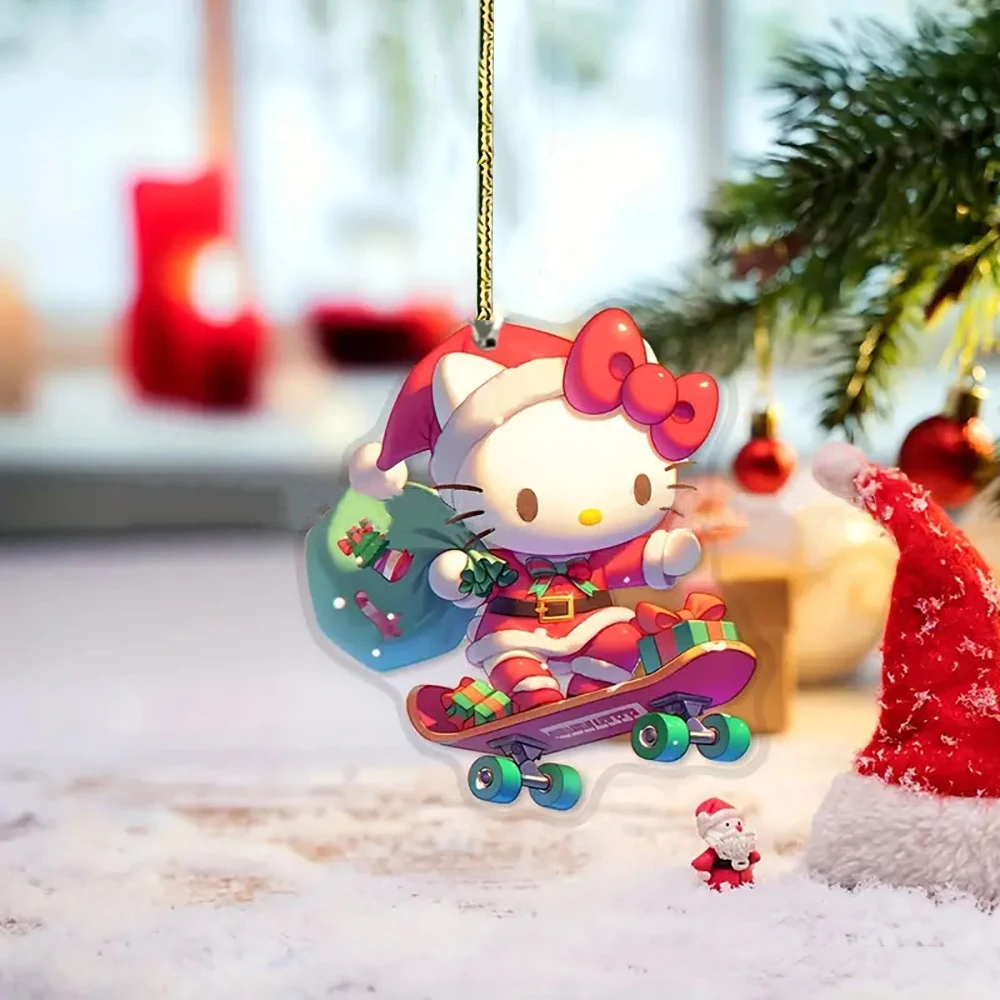 Kawaii Hellokitty Anime Figure Pendant Sanrio Cartoon Christmas Tree Decoration Creative Toy Ornament Festival Party Accessories