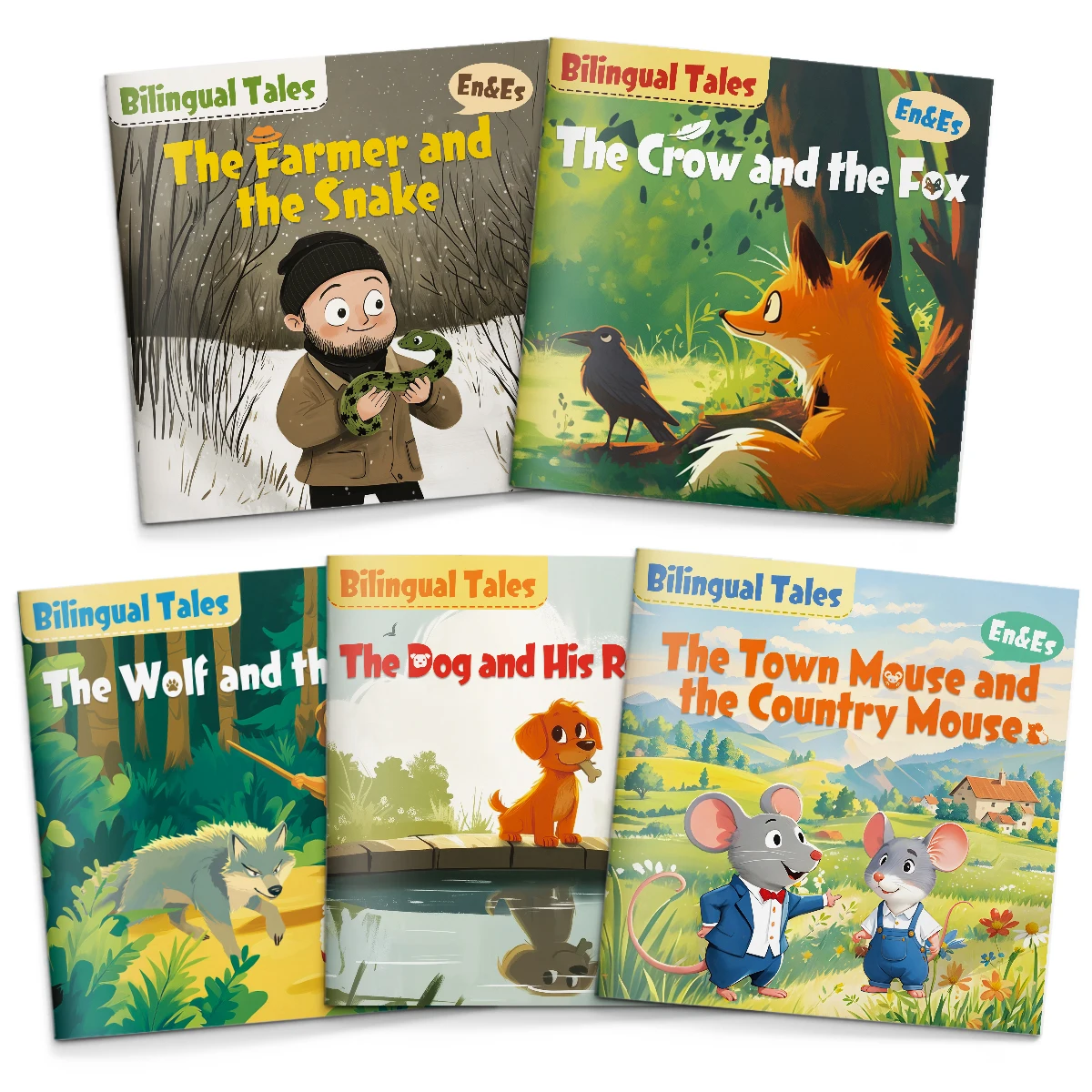English & Spanish Bilingual Classic Fables Set (5 Books) | Aesop Stories for Kids, Read Aloud, Vocabulary, ESL Early Learning