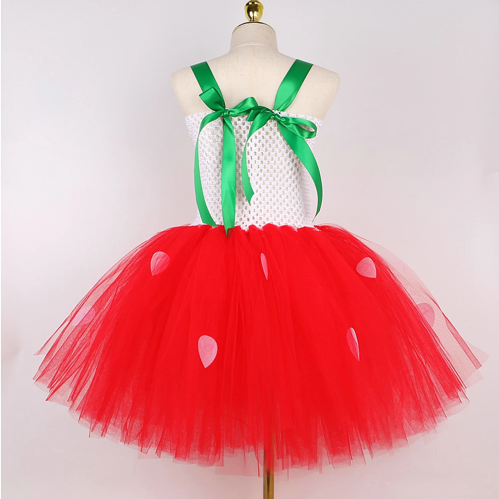 Cute Strawberry Tutu Dress for Baby Girls Christmas Halloween Costumes for Kids Birthday Party Outfit Child Cake Smash Clothes