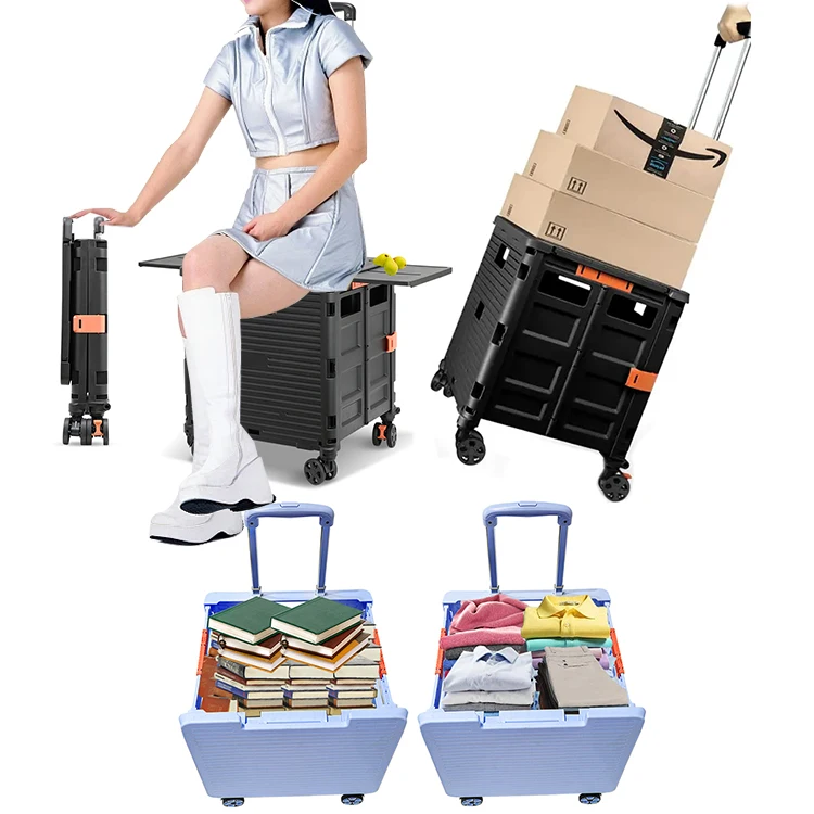 4 Wheels Foldable Mini Shopping Trolley Portable Market Trolley Shopping Box Luggage Folding Shopping Cart