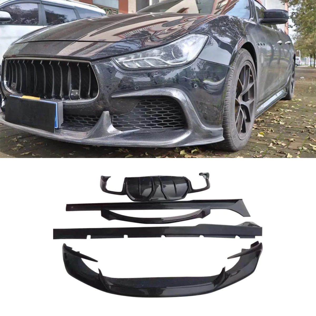 Car Front Bumper Lip Side Skirt Rear Trunk Spoiler Diffuser Body Kit For Maserati Ghibli ASPEC 2013-2018 Car Accessories