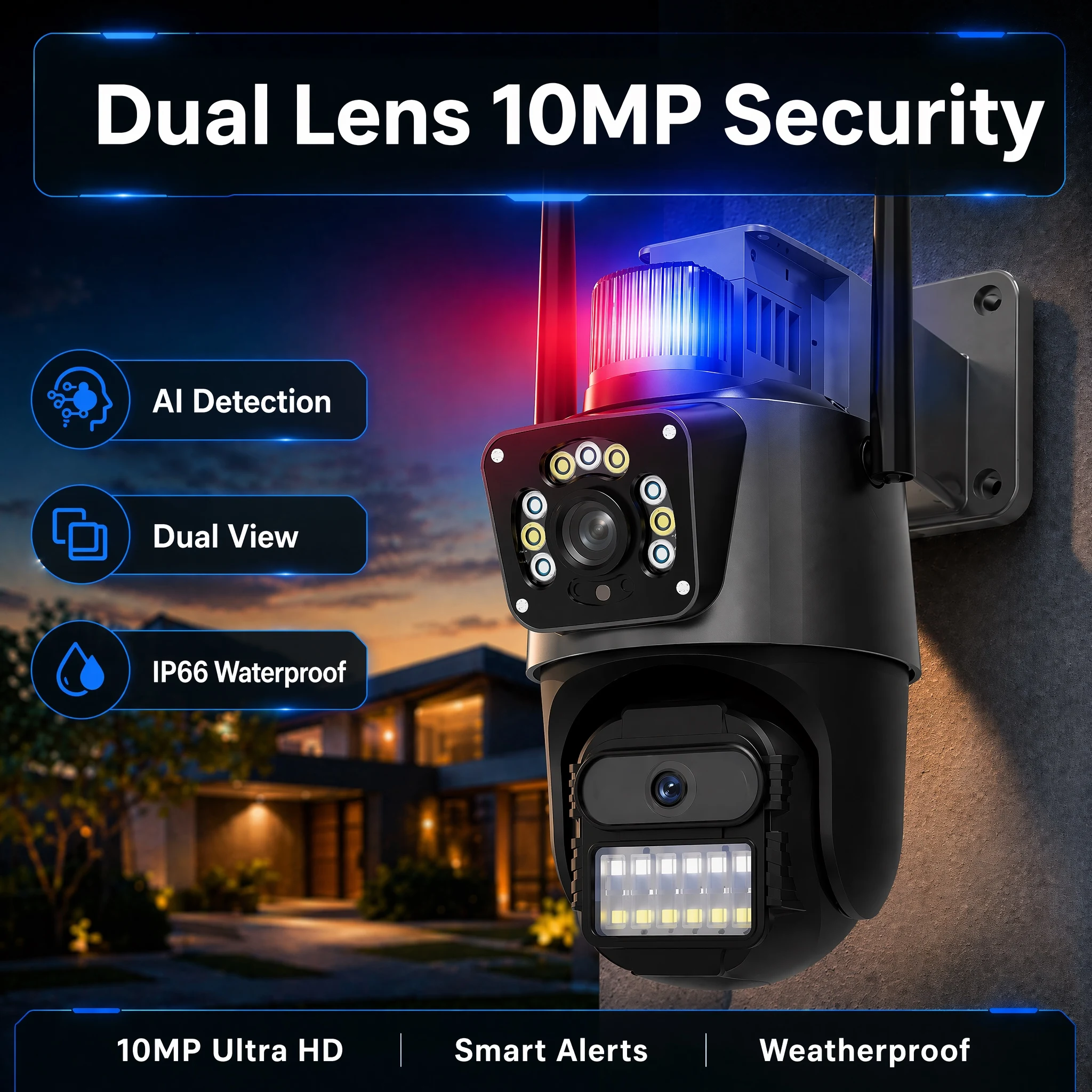 YOOEE AI Security Camera Dual Lens HD 10MP WiFi Camera 6 Free AI Detection Two-way Intercom Night Vision CCVT Mobile Tracking