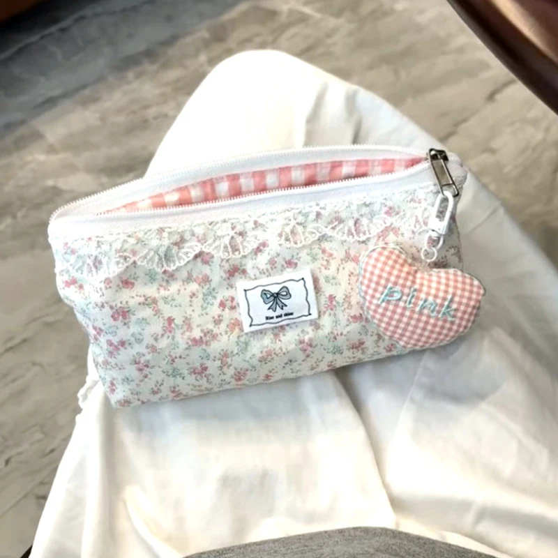 Bolsa de papelería con diseño Floral de encaje dulce, bolsa para bolígrafos de gran capacidad, bolsa de papelería multifuncional, estuche para lápices, suministros para estudiantes, regalo