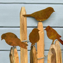4pcs/set Rusty Metal Bird Ornament Iron Crafts Bird Shaped Art Silhouette Sculpture Outdoor Garden Fence Decoration