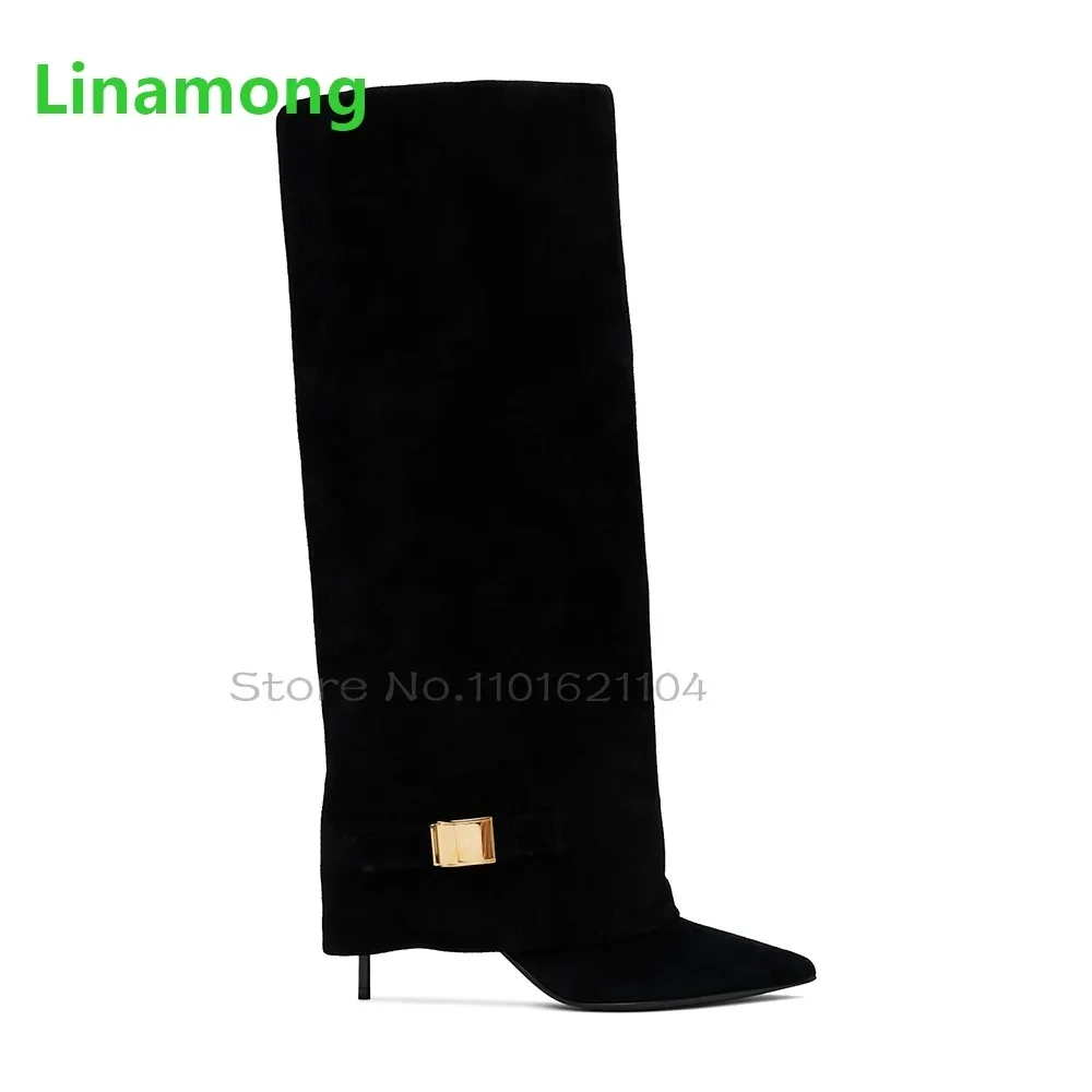 Pointed Toe Thin High Heel Boots For Female Women 2025 New Shark Boots Metal Buckle Design Fashion Sexy Elegant Winter Shoes