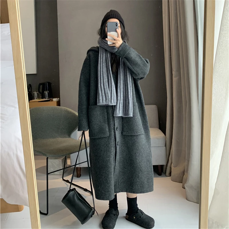 Autumn Winter Plus Size Pregnant Woman Coats Long Loose Buttons Fly Maternity Knitted Cardigans Pregnancy Knitting Jackets Warm