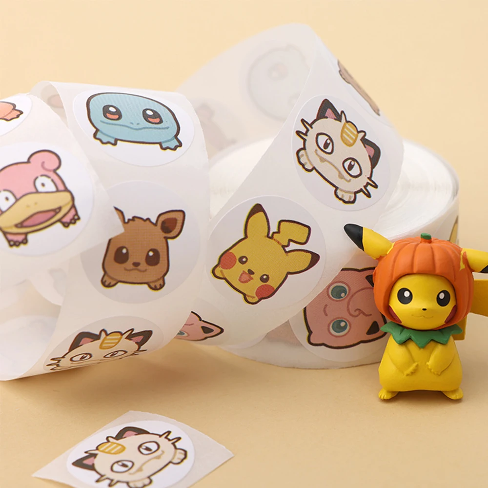 500PCS Anime Cute Pokemon Stickers Kawaii Pikachu Charizard Round Seal Stickers rotoli adesivi Graffiti bagagli adesivi giocattoli