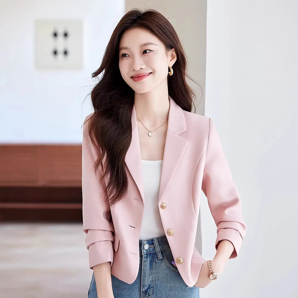 Fashion Ladies Blazer New Solid Color Single-breasted Short Suit Jacket 2026 Spring Autumn Female Casual Tops Women Outerwear