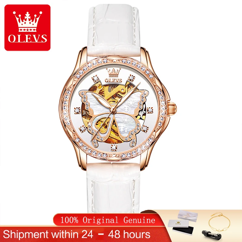 OLEVS Watch Luxury Woman Automatic Mechanical Watch Fashion Butterfly Dial Ladies Watches Bracelet Set Box Reloj 6622