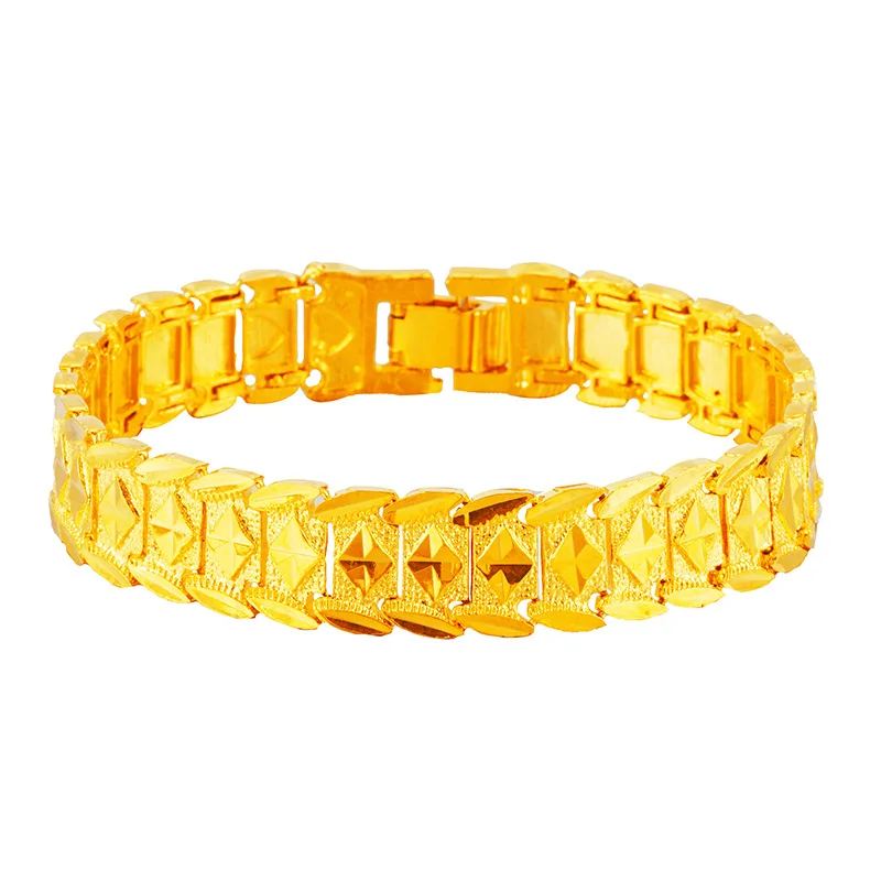 Men's 24K Gold (AU999) 12mm Diamond Watch Chain | Tapered Diamond Links, Filigree Weave with Magnetic Gilt Clasp
