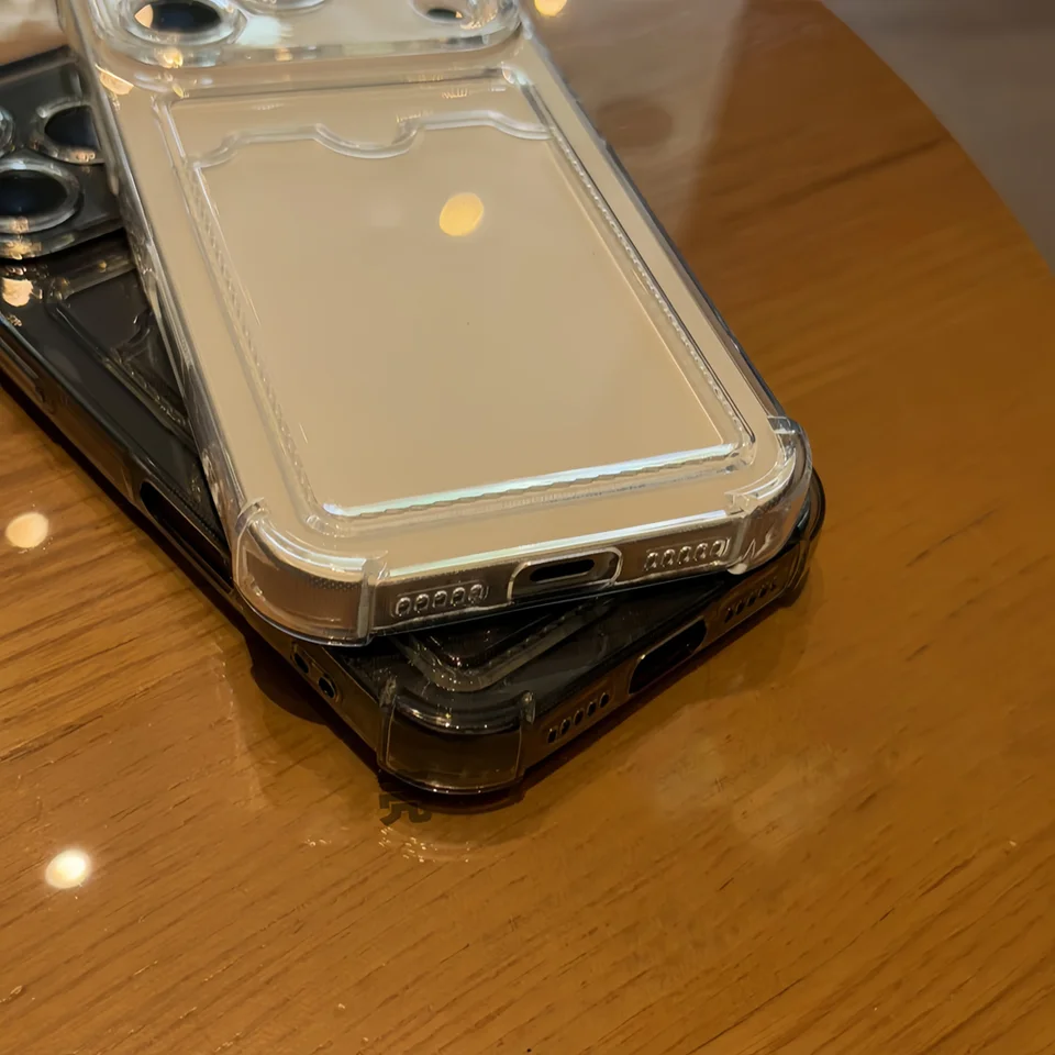 Funda transparente con ranura para tarjetas y bolsillo para iPhone 17 16 15 14 13 12 11 Pro Max XS XR 7 8 Plus, tipo billetera de silicona a prueba de golpes 4