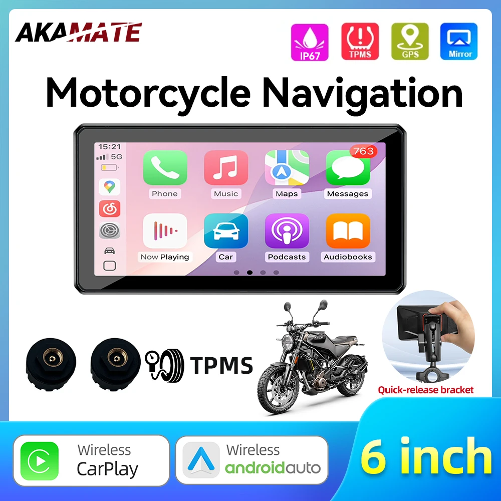 

6inch CarPlay Screen Motorcycle Wireless Android Auto Navigation IPS Touch Screen Moto Portable Waterproof Display Bluetooth