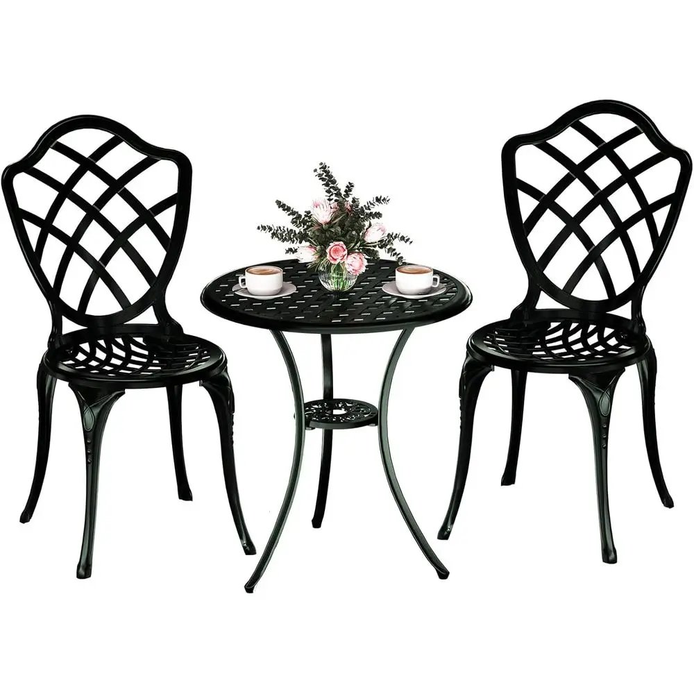 

Rustproof Aluminum Outdoor Bistro Set with 2 Chairs and Umbrella Hole, Green Patio Furniture for Garden, Balcony, or Backyard