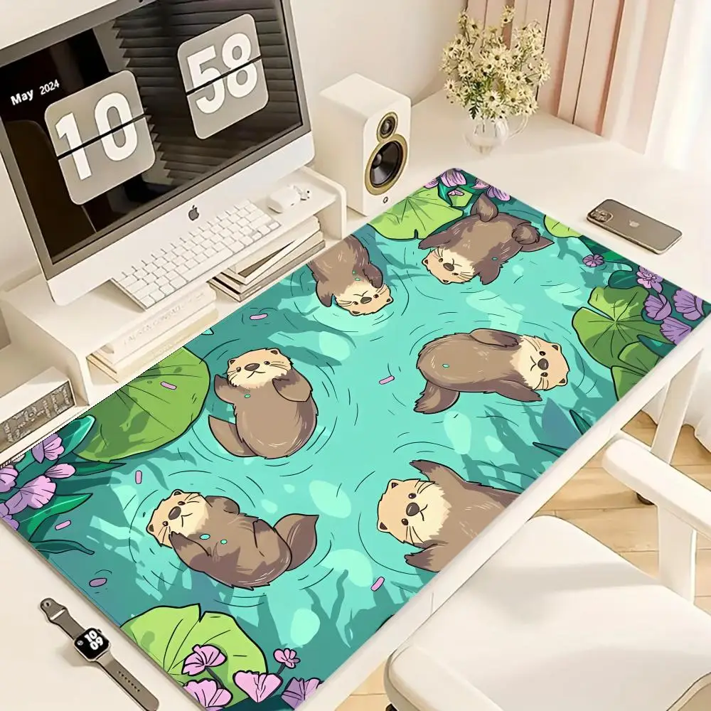 

Cute Otter Water Lily Anti-Slip Rubber Large Gaming Mouse Pad Desk Mat for Home Offices Desk Pad Office Accessories Desk Gadgets