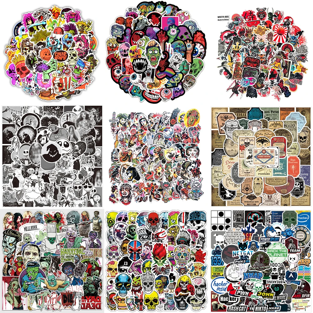 

10/30/50PCS Cartoon Horror Stickers Series Creative Skull Graffiti Suitcase DIY Notebook Helmet Laptop iPad Decoration Wholesale