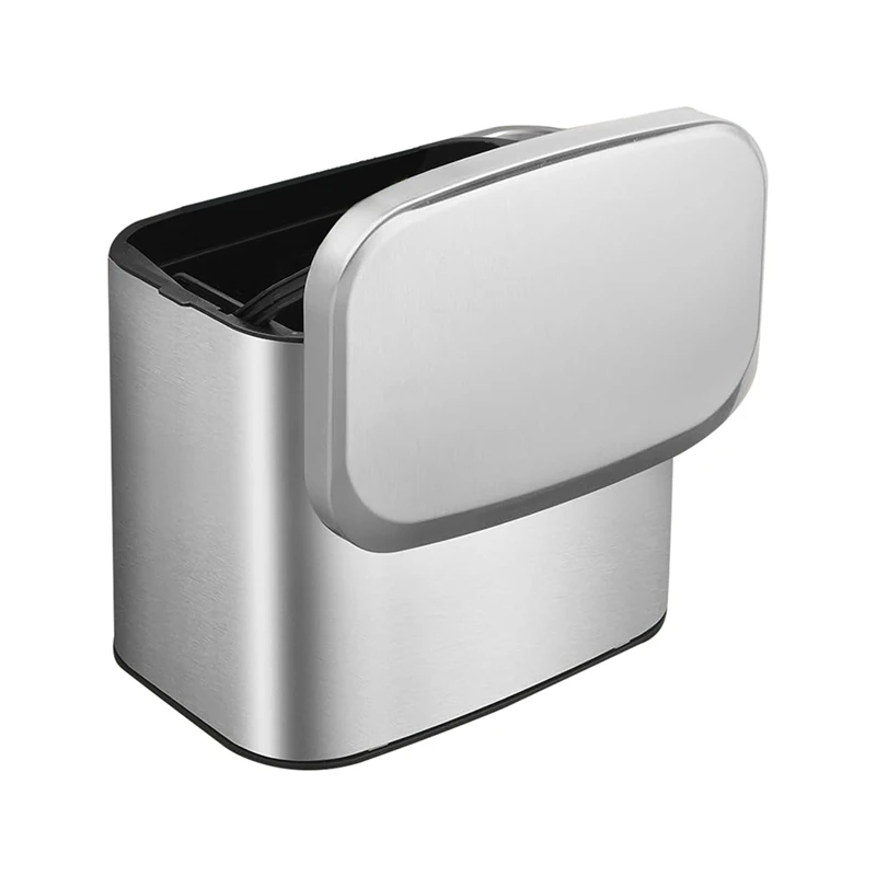 Nuevo cubo de basura colgante de acero inoxidable, cubo de basura montado en la pared de 1,05 galones con tapa, cubo de basura para puerta de armario de cocina