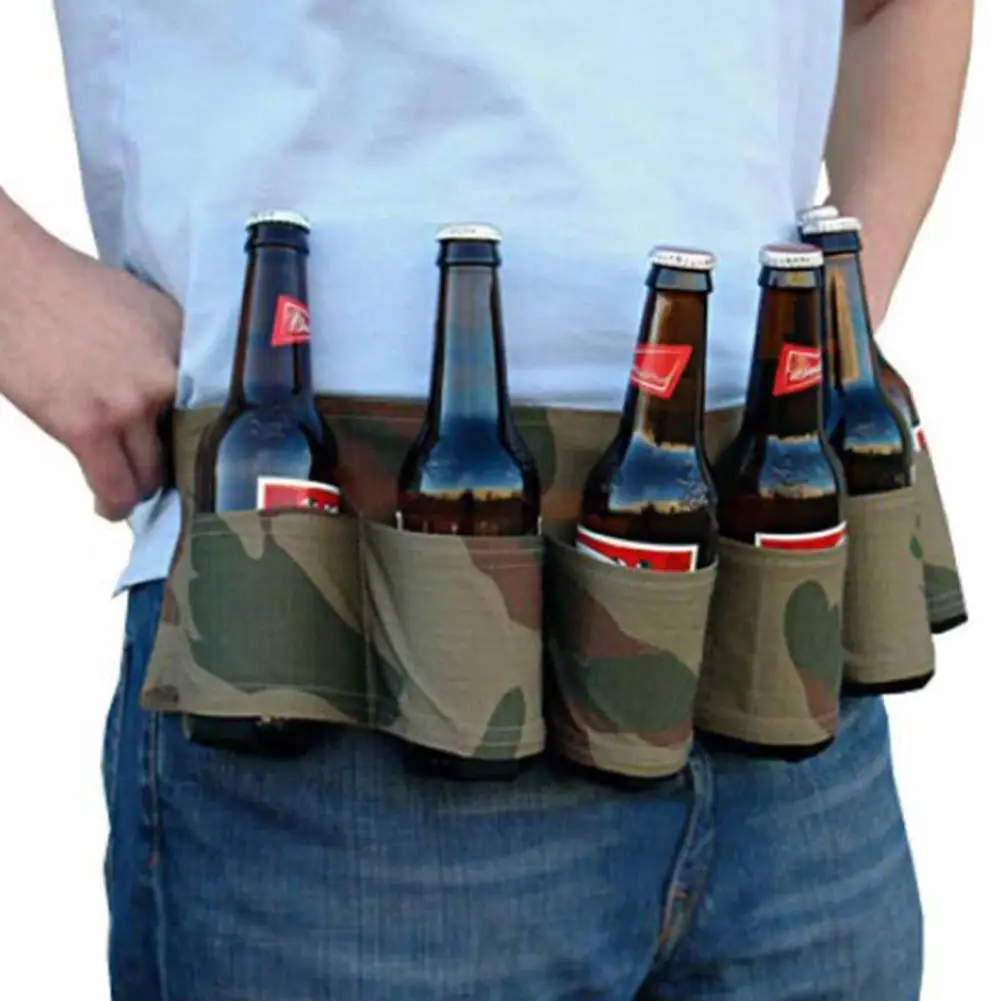 Beer Can Belt Foldable Multi-compartment with Zipper Pocket Portable Beer Can Belt Drink Bottle Storage Bag Camping Accessories