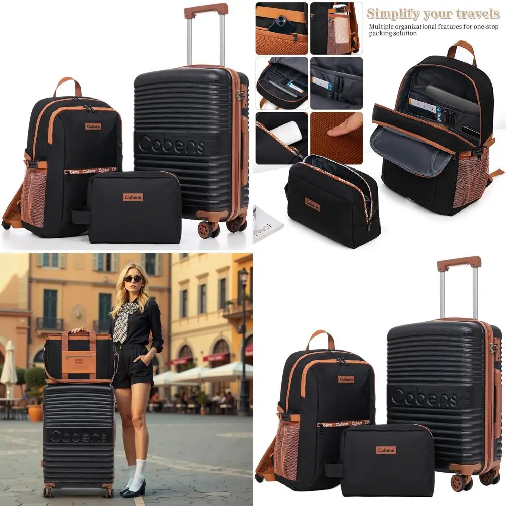 

20 Lightweight 22x14x9 Hardshell TSA-Lock Carry-On Luggage Set, Black