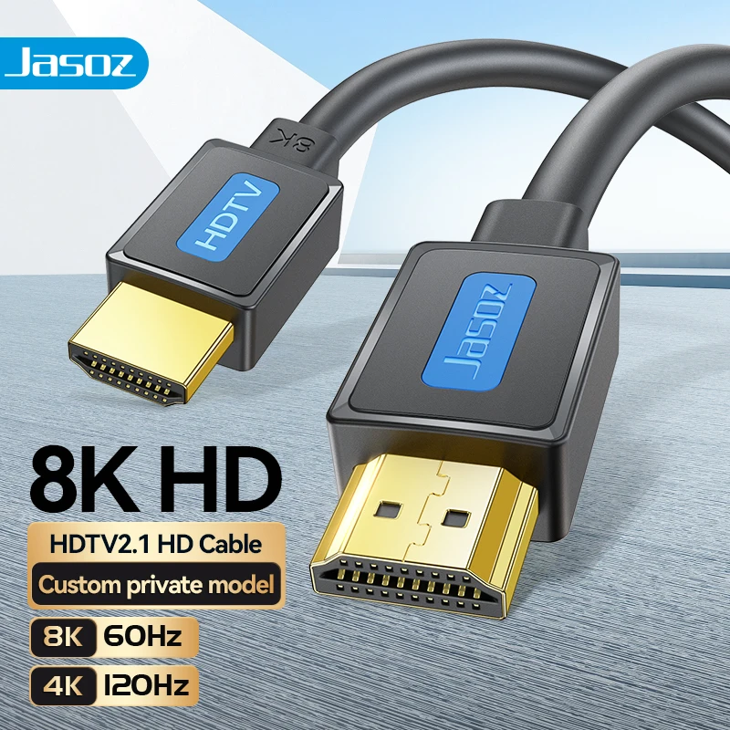 Jasoz 8K HDMI-kabel, 48 Gbps, ultrahoge snelheid, 8K@60Hz, 4K@120Hz, HDMI 2.1, dynamische HDR, 3D, eARC, voor tv, projector, PS5, PS4, HDTV.