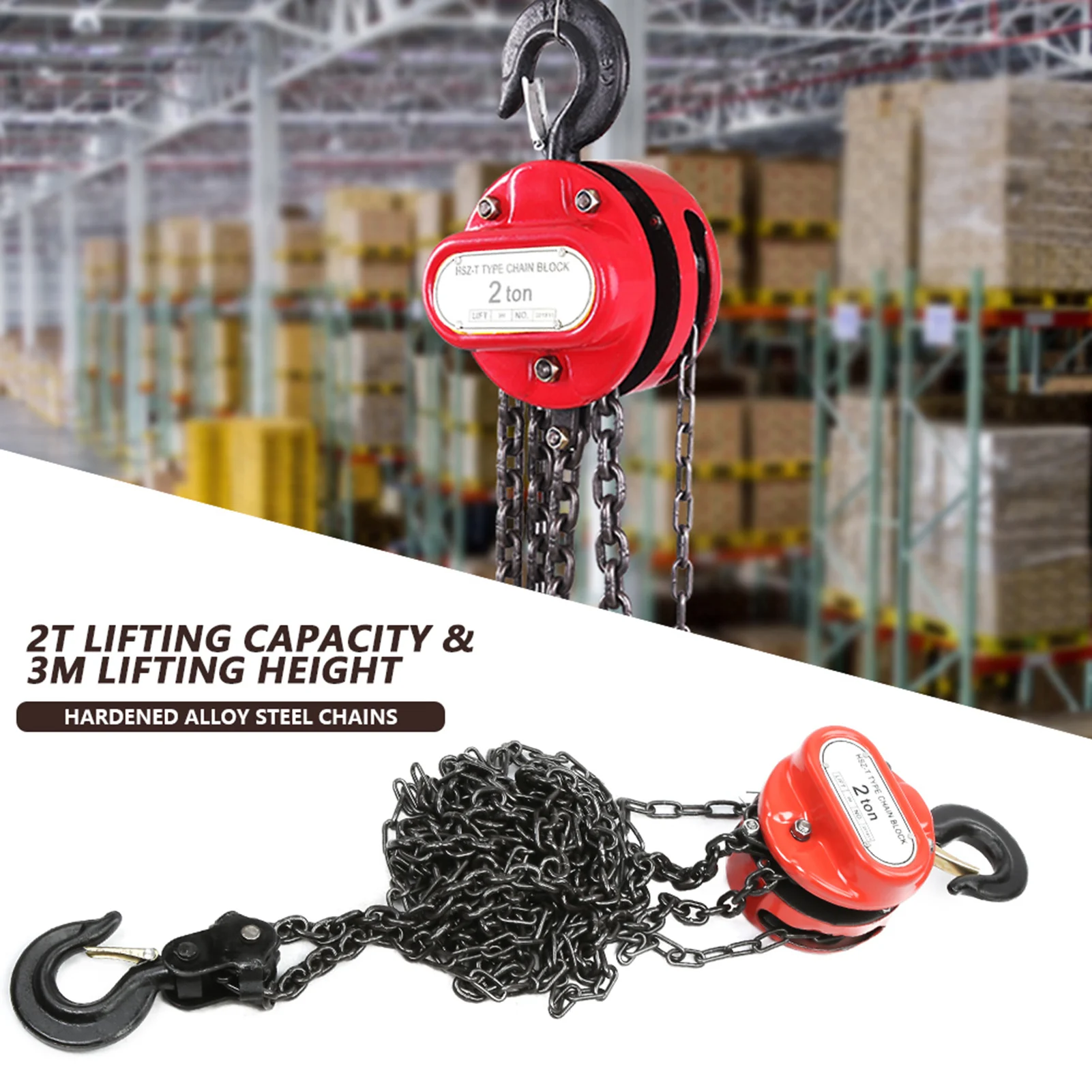 Portable 2T chain handle, block chain hoist hand tool, lifting chain with hook, lifting height of 3 meters