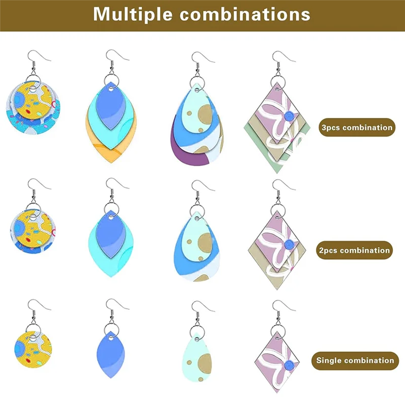 

THIVN-230 PCS 4 Shapes Unfinished Wooden Earrings Blanks With 60 Earring Hooks, 60 Jump Rings And 50 Silver Bead Chain