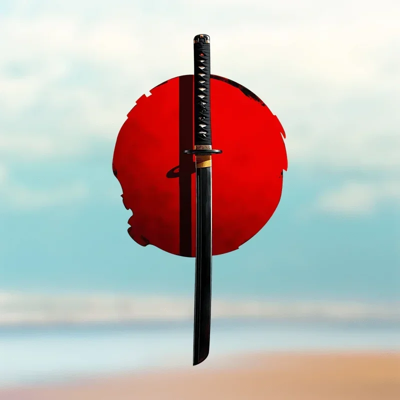 1pc 2D Anime Samurai Sword Red Round Vinyl Sticker Waterproof Decal for Car Rearview Mirror Bumper Decor