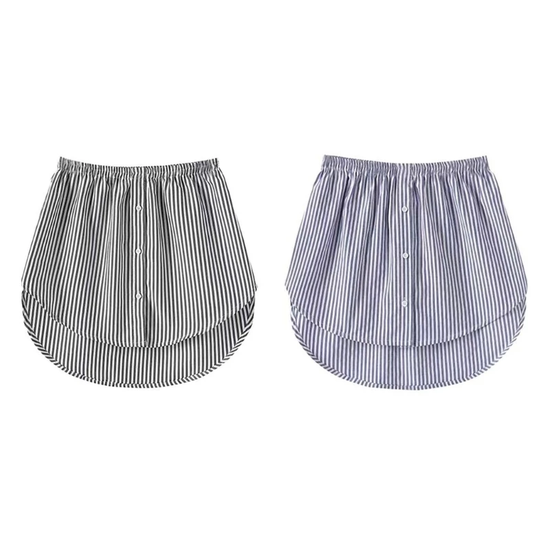 

Women Button Up Shirt Extender Adjustable Layering Striped Half Length Fake Top Lower Sweep Hemline Skirt Splitting Underskirt