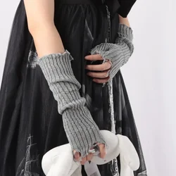 1Pair Punk Broken Unisex Gloves Knitted Ripped Oversleeves Warm Arm Sleeve Tattered Fingerless Cuff Glove Elbow Rock Mittens