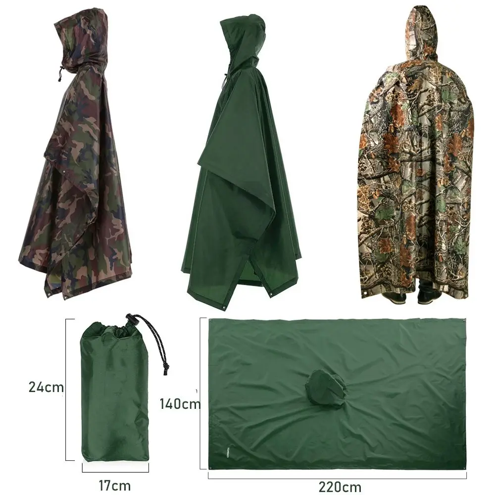 3 in 1 Raincoat Backpack Rain Cover Rain Coat Hood Hiking Cycling Rain Cover Poncho Waterproof Tent Outdoor Camping Tent Mat