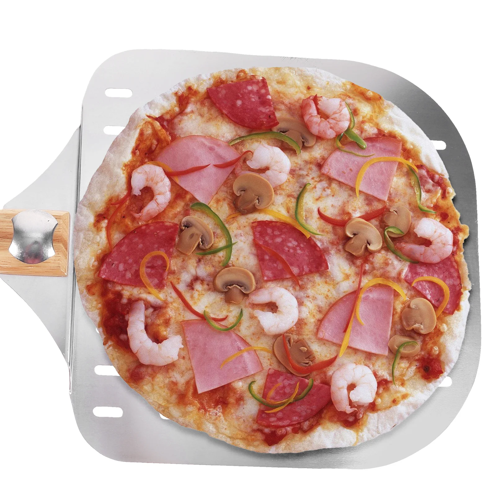 

Лопатка для пиццы, алюминиевая деревянная ручка, подъемник для выпечки тортов, нескользящий легкий кухонный инструмент для пирогов, пирогов, сервера, лопаточки