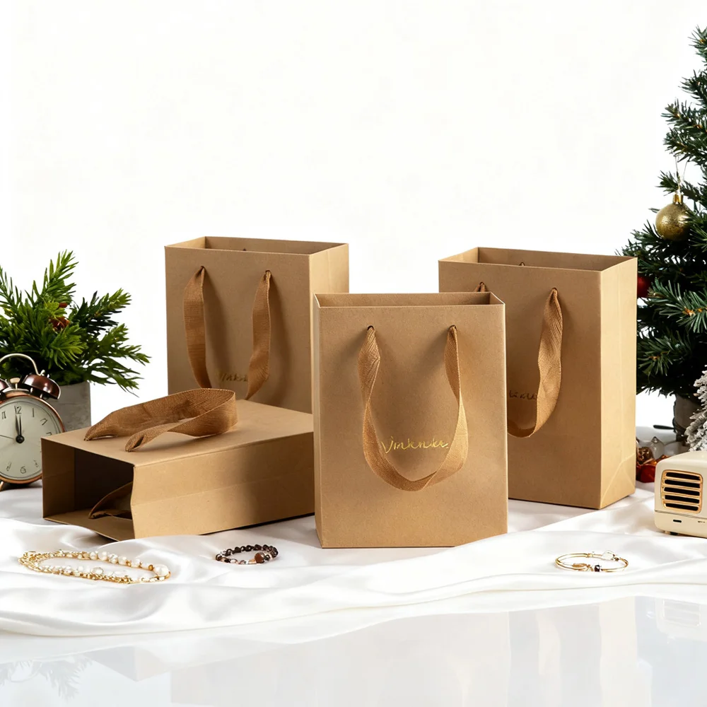 24 قطعة حقيبة حمل ورق الكرافت الفاخرة للملابس شمعة تغليف المجوهرات شعار مخصص أكياس التسوق من الورق المقوى مع مقبض الشريط #4