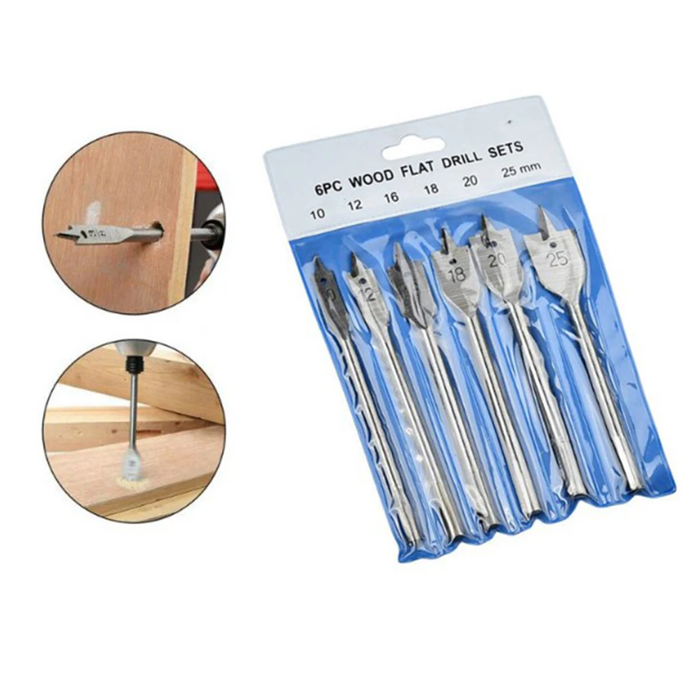 6Pcs Hole Saw Drill Bits Set Hole Opener Wood Drilling Woodworking Spade Dill Bits Wood Flat Hole Drill Bit 10/12/16/18/20/25 mm