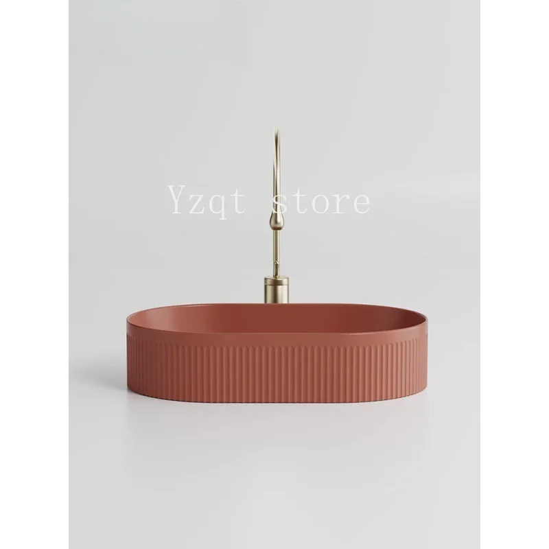 Brick red ceramic integrated wash basin single  European color countertop  bathroom balcony art face basin