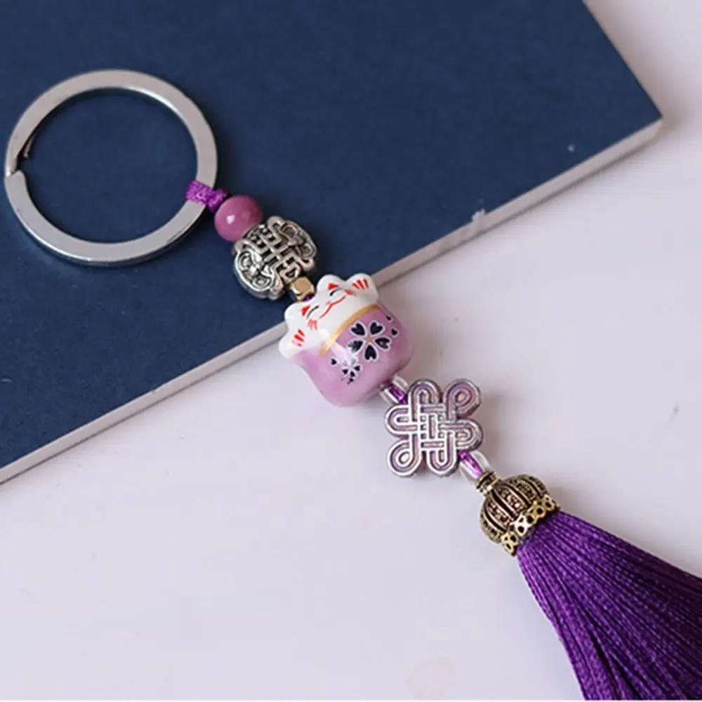 Random Tassel Kids Toy Chinese Knot Pendant Animal Cat Lucky Cat Keyring Weaving Key Chains Key Holder Lucky Cat Keychain