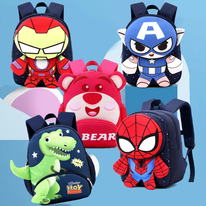 Disney Marvel Cartoon Toddler Backpack For Kindergarten Waterproof Spiderman School Bags Baby Backpacks Safety Harness For Child