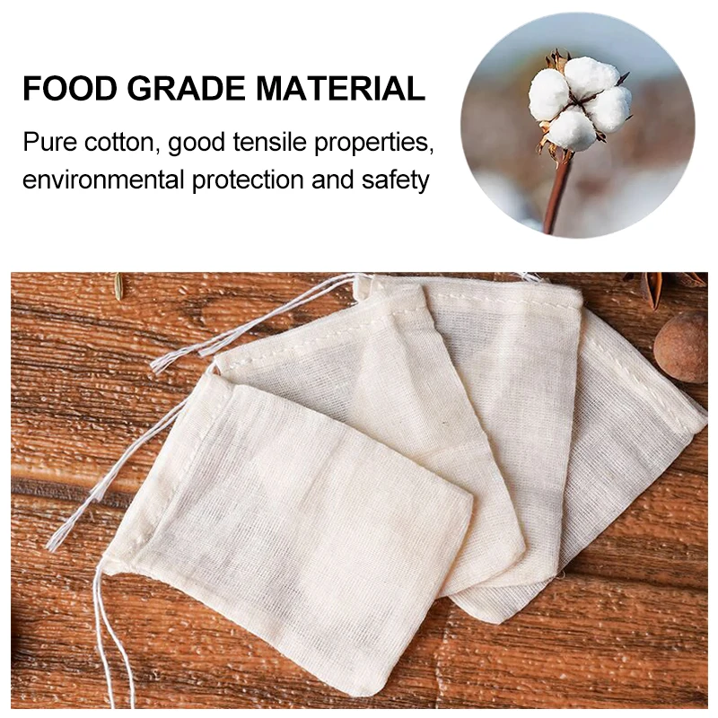 50pcs Multi Size Reusable Cotton Drawstring Filter Bags Kitchen Supplies For Nut Milk Coffee Cheese Wine Fine Mesh Cheesecloth