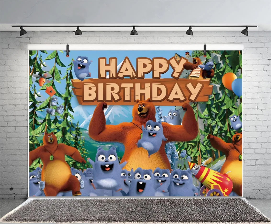 Grizzy And The Lemmings Birthday Backdrop Baby Shower Birthday Party Banner Custom Bear Photography Background Photo Booth Props