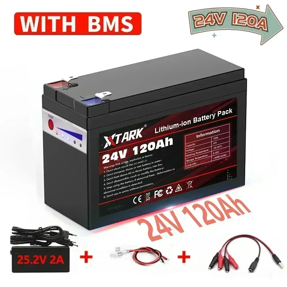 

New 18650 3S6P 24V 120Ah Lithium Battery Pack,Built-in 30A BMS,For Solar Energy Electric Vehicle Li-ion Battery+12.6V Charger