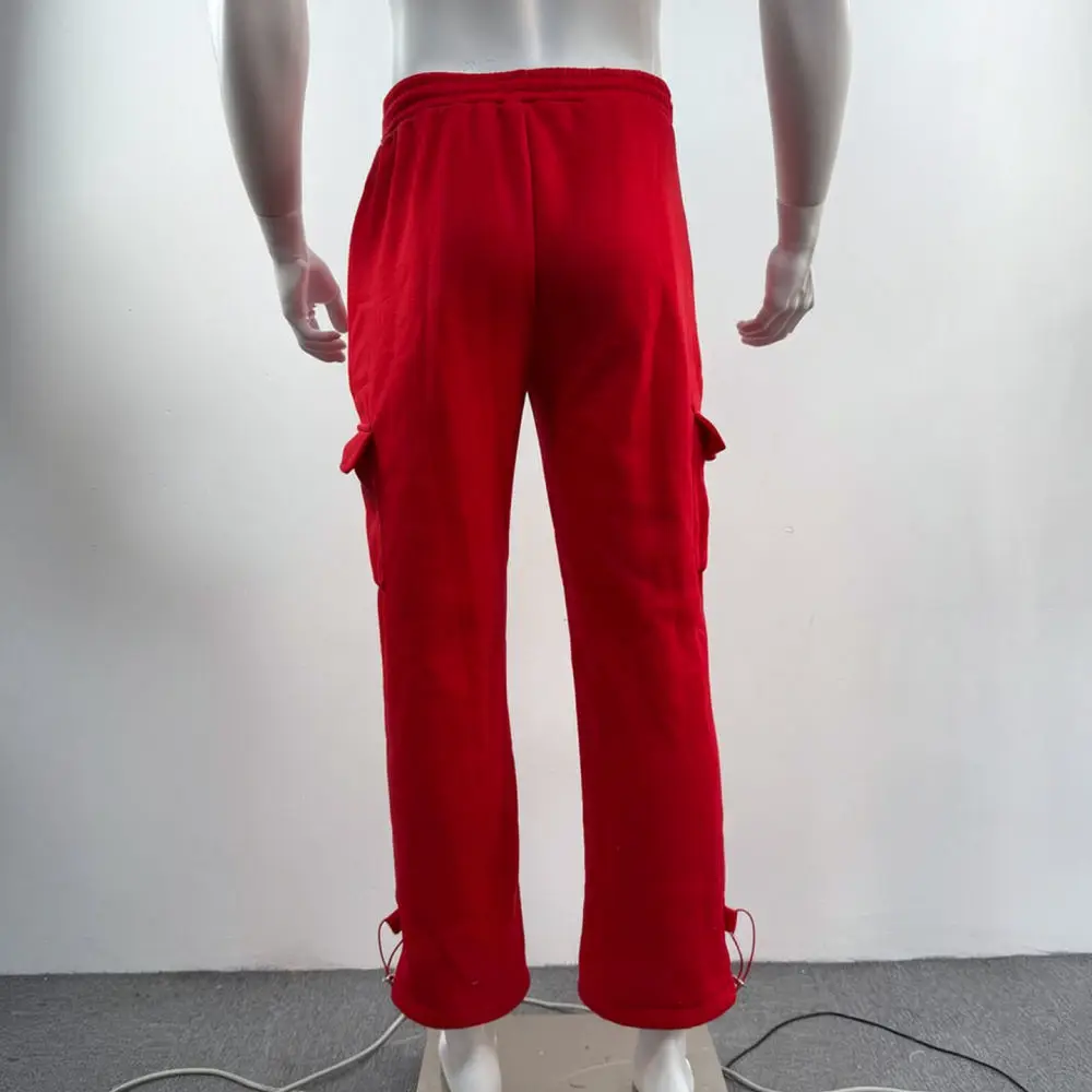 Mens Winter Thermal Cargo Pants Fleece Lined Loose Fit Joggers Adjustable Waist Multi Pocket Casual Straight Leg Streetwear Pant