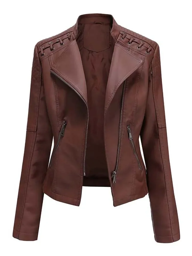 New in Coats Women\'s Leather Jackets Pu Faux Long Sleeve Zipper Slim Motorcycle Biker Leather Loose Female Outwear Top Plus Size