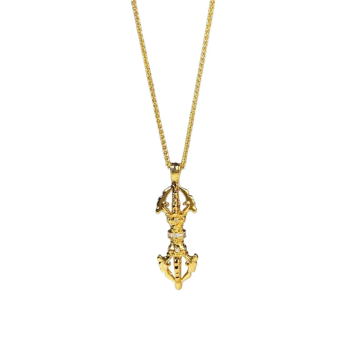 Golden Staff Necklace - 9999 pure gold plated with diamonds, Chinese-style pendant