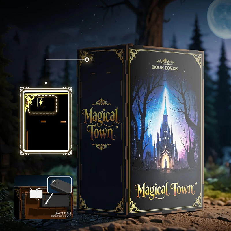 Kit di inserti per scaffali per angolo di libri di città magica in legno fai-da-te Kit di modelli in miniatura con fermalibri per scaffali per mobili per amici, regalo di compleanno