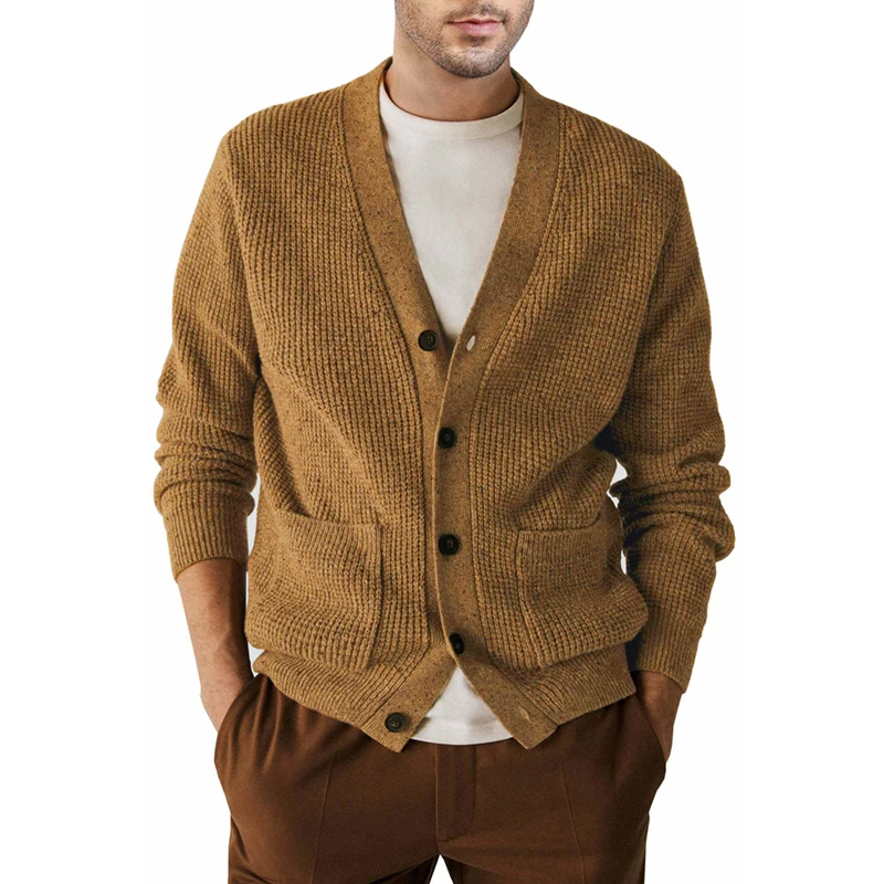 Men Cardigan Long Sleeve V Neck Button Closure Sweater Knit Tops for Casual Daily