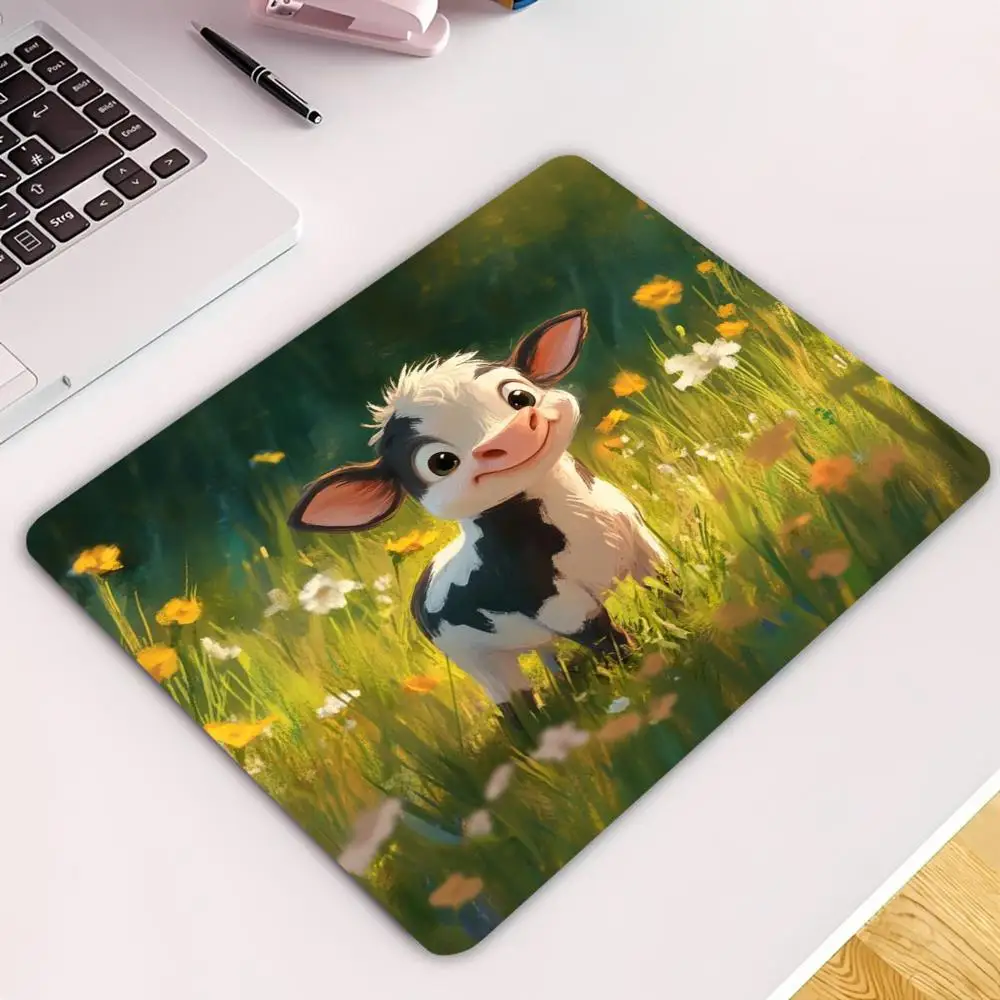 Farm Calf Duckling Small Mouse Pad, Pastoral Meadow Art Print Non‑Slip Rubber Desk Mat For Home Office Laptop Use