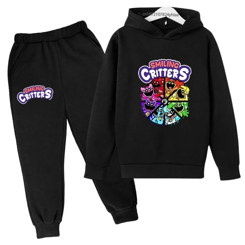 

Kids Smiling Critters Cute Cartoon Print Spring Autumn Pullover Hoodie+Pants 2pcs Tracksuits 2-13 Years Boys Girls Outfits Sets