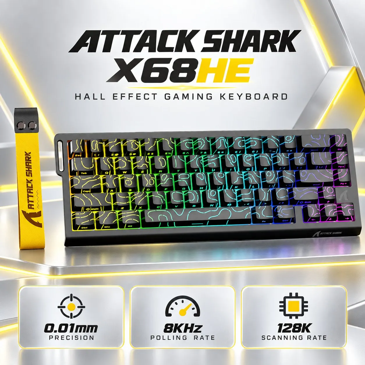 ATTACK SHARK X68HE Keyboard, PBT Double-Shot, RGB, 0.01mm, Baiyu
