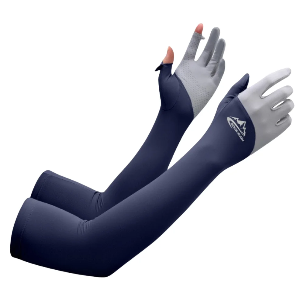 

Thin Men Ice Silk Sleeves Sun Protection Breathable Summer Long Arm Covers Non-Slip Two Fingers with Exposed Anti-UV Arm Sleeves