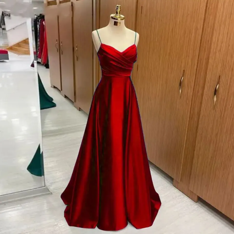 Drak Green A Line Formal Dresses V Neck Pleat Party Dress For Wedding Spaghetti Strap Special Occasion Dresses robe soirée